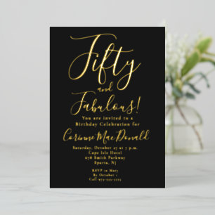 Invitación Con Relieve Metalizado Oro Negro Cincuenta y Fabuloso Cumpleaños 50