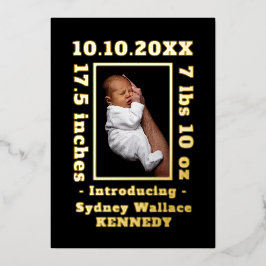 Invitación Con Relieve Metalizado Oro Negro Foto Personalizada Hola Bebé Recién Naci