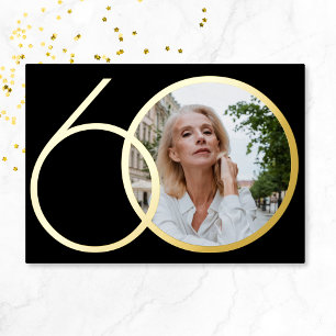 Invitación Con Relieve Metalizado Oro Negro Minimalista Cumpleaños 60 Personalizado