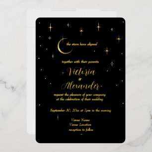 Invitación Con Relieve Metalizado Oro Negro Minimalista Moderno Celestial
