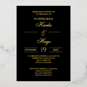 Invitación Con Relieve Metalizado Oro negro papel de estaño Boda española