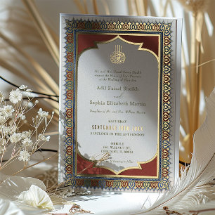 Invitación Con Relieve Metalizado Oro Ornamental Musulmán Folio Islámico Boda
