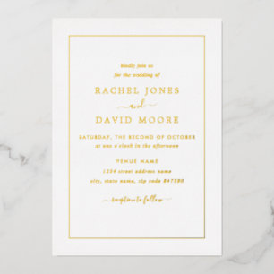 Invitación Con Relieve Metalizado ORO REAL HOJA Boda Moderna