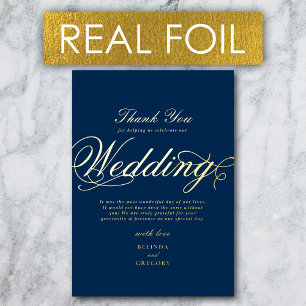 Invitación Con Relieve Metalizado Oro Real Hojas De Lujo Azul Marino Boda Agradecimi