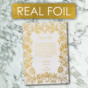 Invitación Con Relieve Metalizado Oro Real Papel de Estaño Elegante Floral Boda Agra