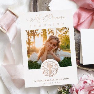 Invitación Con Relieve Metalizado Oro real Rosa Romántico Foto de guirnalda floral