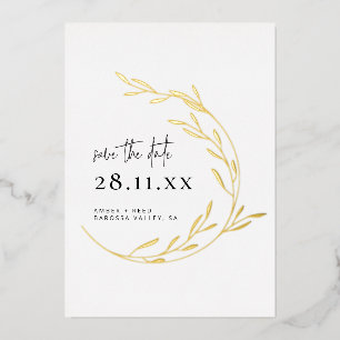 Invitación Con Relieve Metalizado Oro Real Simple Minimalista Corona Anuncia tu Boda
