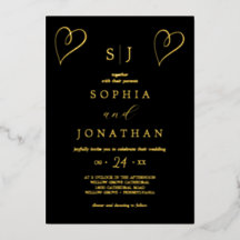 Oro Romántico con Hoja | Boda de Monograma Negro