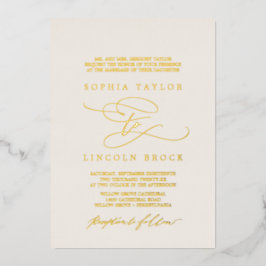 Invitación Con Relieve Metalizado Oro Romántico con Hoja | Boda Formal con Florecimi