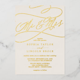 Invitación Con Relieve Metalizado Oro Romántico con Hojas | Boda de Sr y Sra en Marf