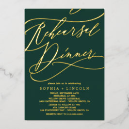 Invitación Con Relieve Metalizado Oro Romántico con Hojas | Cena de Ensayo Esmeralda