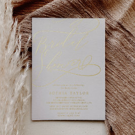 Invitación Con Relieve Metalizado Oro Romántico con Hojas | Desayuno Nupcial Marfil