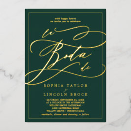 Invitación Con Relieve Metalizado Oro Romántico con Hojas | Marco de Esmeralda La Bo