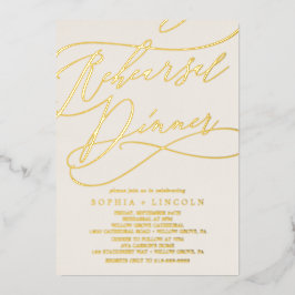 Invitación Con Relieve Metalizado Oro Romántico con Hojuela | Cena de Ensayo en Marf