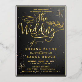 Invitación Con Relieve Metalizado Oro Romántico para Boda con Hojas de Oro