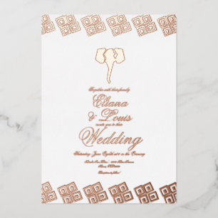 Invitación Con Relieve Metalizado Oro Rosa Africano Ankara Boda Boda Prensado