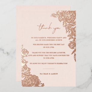 Invitación Con Relieve Metalizado Oro Rosa Agradecimiento Mesa de Boda