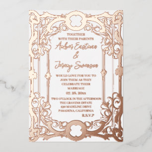 Invitación Con Relieve Metalizado oro rosa boda elegante y romántico