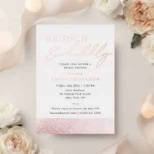 Invitación Con Relieve Metalizado Oro Rosa Brillante Desayuno Nupcial y Burbujeante