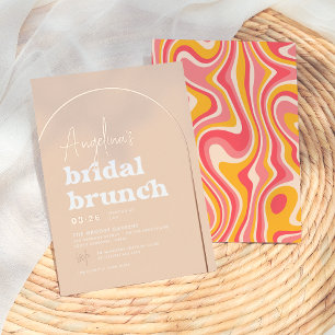 Invitación Con Relieve Metalizado Oro Rosa de Hoja de Groovy Hippie Boda Brunch Mode