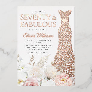 Invitación Con Relieve Metalizado Oro Rosa de la fiesta de los 70 cumpleaños