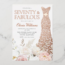 Invitación Con Relieve Metalizado Oro Rosa de la fiesta de los 70 cumpleaños