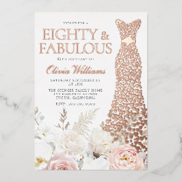 Invitación Con Relieve Metalizado Oro Rosa de la Fiesta del Cumpleaños 80 y fabuloso