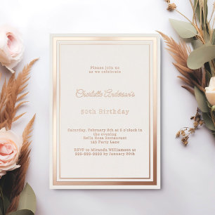 Invitación Con Relieve Metalizado Oro rosa marfil lujo simple cumpleaños