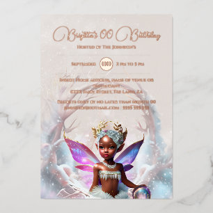 Invitación Con Relieve Metalizado Oro rosa melanina hada portal invernal caprichoso