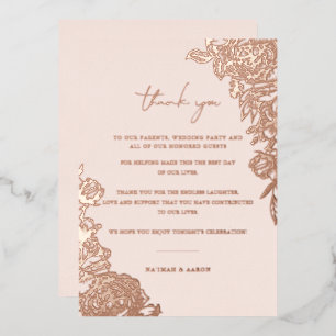 Invitación Con Relieve Metalizado Oro rosa   Mesa Boda Gracias