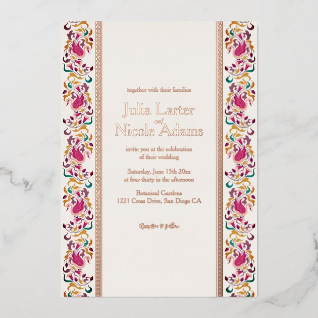 Invitación Con Relieve Metalizado Oro Rosa metálico Glittering Geométrico (Anverso)