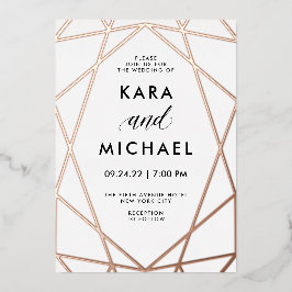 Invitación Con Relieve Metalizado Oro Rosa minimalista moderno en blanco | Boda