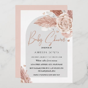 Invitación Con Relieve Metalizado ORO ROSA REAL DE HOJA Flora Rosa Floral Arco Baby