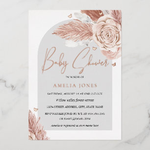 Invitación Con Relieve Metalizado ORO ROSA REAL DE HOJALATA Arco Floral Rosa Baby Sh