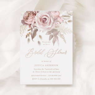 Invitación Con Relieve Metalizado Oro Rosa, Rosa agitado y ducha de novia floral Rub