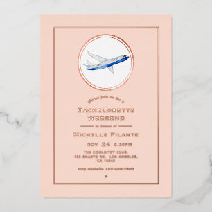 Invitación Con Relieve Metalizado Oro Rosa y Beige Viaje Fin de Semana de Despedida 