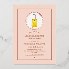 Invitación Con Relieve Metalizado Oro Rosa y Beige Viaje Fin de Semana de Despedida 