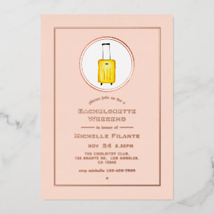 Invitación Con Relieve Metalizado Oro Rosa y Beige Viaje Fin de Semana de Despedida 