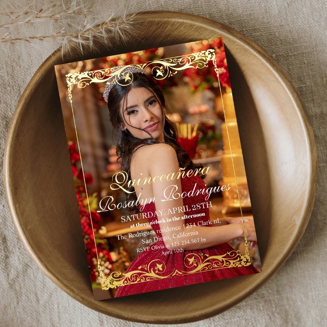 Invitación Con Relieve Metalizado Oro Tiara Quinceañera Foto Mis Quince (Subido por el creador)