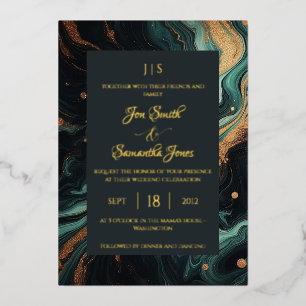 Invitación Con Relieve Metalizado oro verde esmeralda