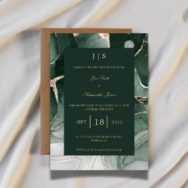 Invitación Con Relieve Metalizado Oro verde esmeralda