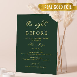 Invitación Con Relieve Metalizado Oro Verde Esmeralda La Noche Antes de la Cena 