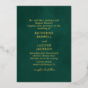 Invitación Con Relieve Metalizado oro verde esmeralda minimalista simple boda oro