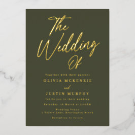 Invitación Con Relieve Metalizado Oro y Boda moderno Olive