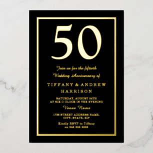 Invitación Con Relieve Metalizado Oro y negro 50° aniversario Boda de oro
