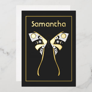 Invitación Con Relieve Metalizado Oro y plata mística celestial mariposa