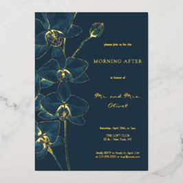 Invitación Con Relieve Metalizado Orquídea Azul Suave Mañana Después 