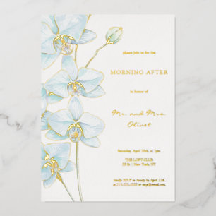 Invitación Con Relieve Metalizado Orquídea Azul Suave Mañana Después 
