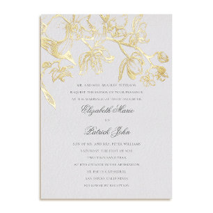 Invitación Con Relieve Metalizado Orquídea Danza Formal Clásica Heirloom Boda de Mar