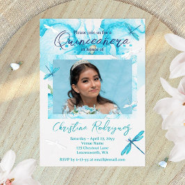 Invitación Con Relieve Metalizado Orquídea de acuarela turquesa Quinceanera